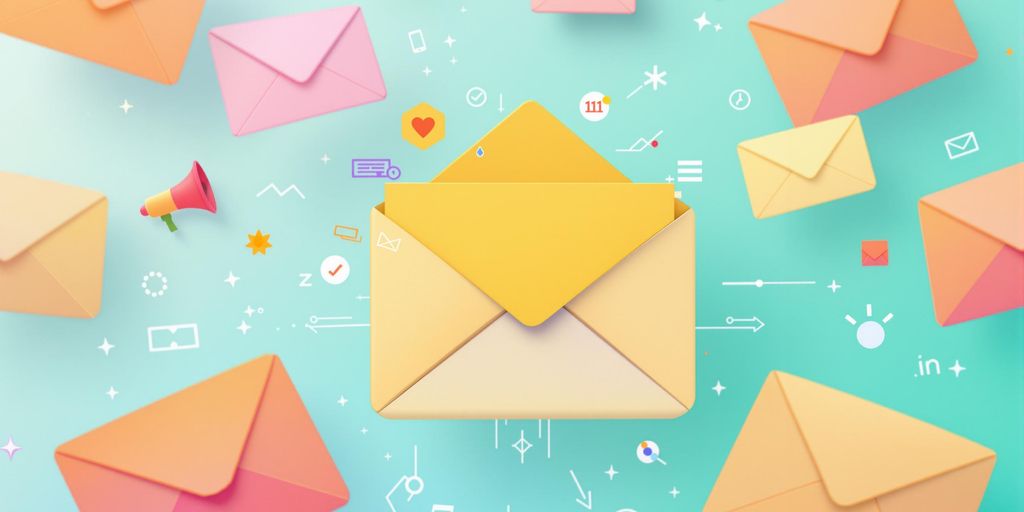 Colorful email icons and envelopes for marketing success.