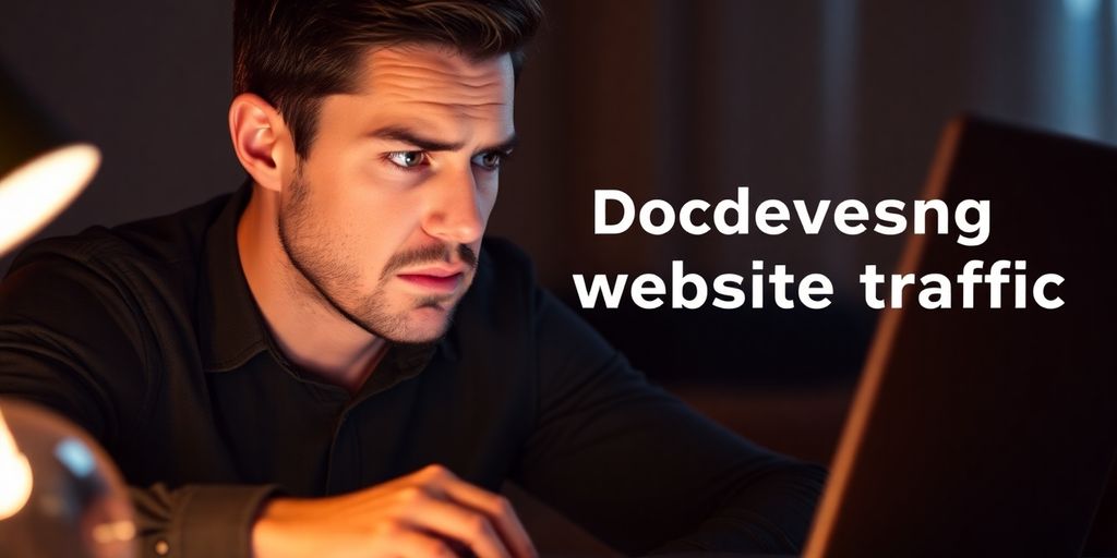 Person frustrated with decreasing website traffic on laptop.