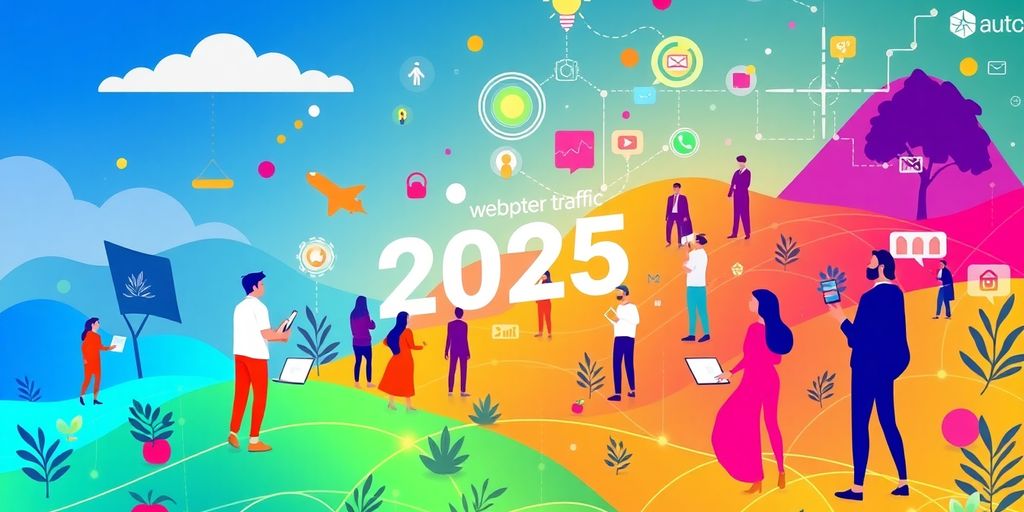 People interacting with technology in a digital landscape.