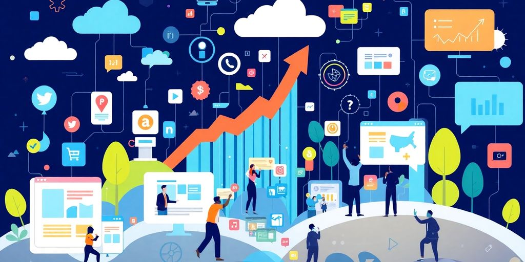 Diverse online platforms with engaged users in a digital landscape.