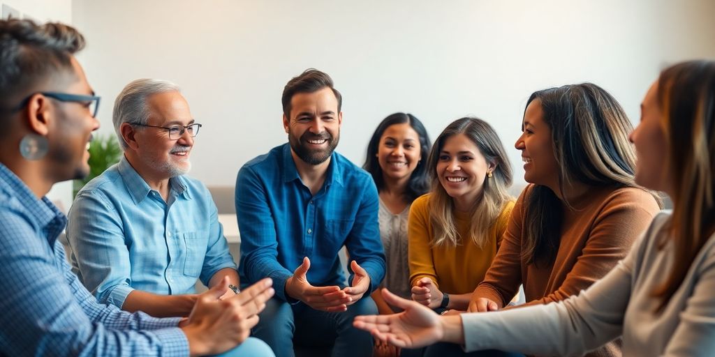 Group of people conversing and building trust digitally.