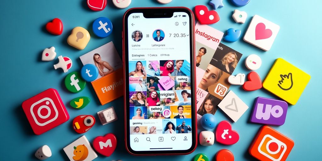 Colorful Instagram feed displayed on a smartphone.