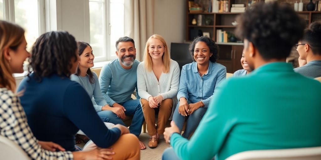 Group of diverse individuals engaged in a meaningful conversation.