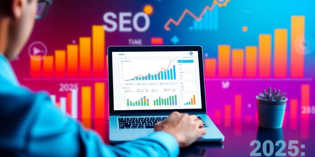 Digital marketer working on SEO strategies in 2025.