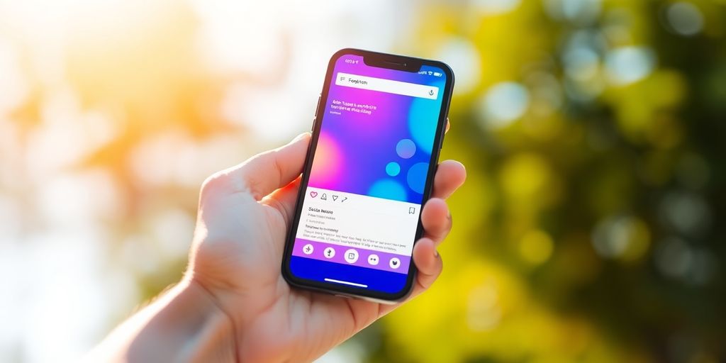 Phone, vibrant colors, social media, business growth.