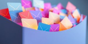 Inbox with glowing email icons and a subtle marketing glow.