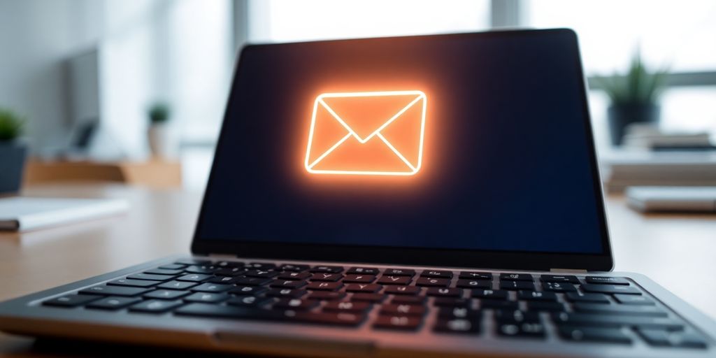 Open laptop with a glowing email icon