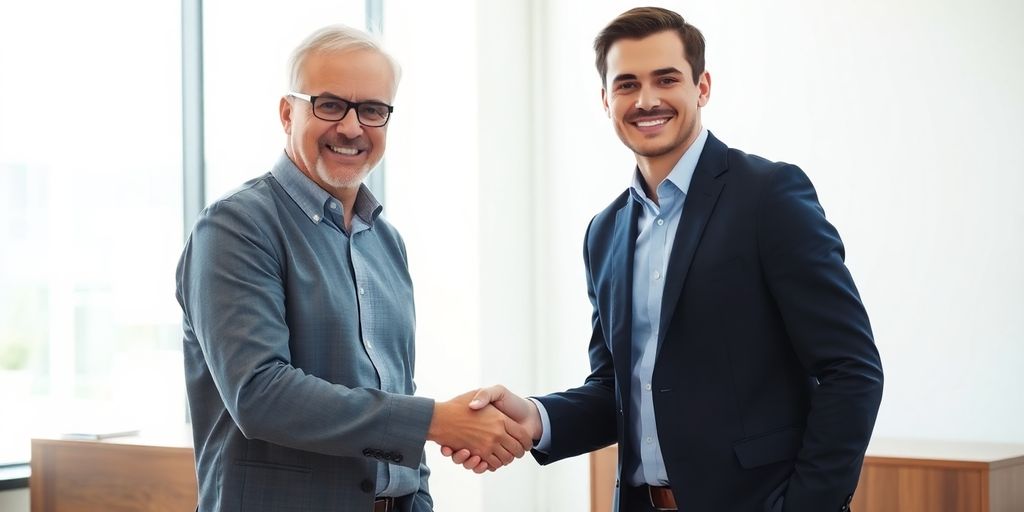 Man shakes hands, business deal.